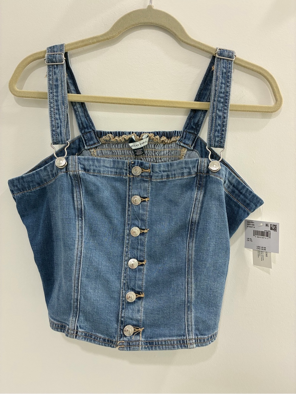 American Eagle Outfitters Light Blue Denim Button-Front Crop Top